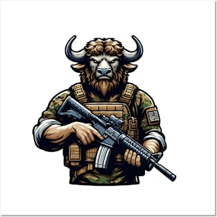 Tactical Minotaur Power Tee: Where Mythical Might Meets Modern Strength Posters and Art